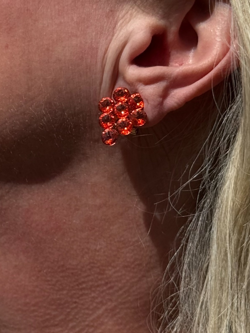Vintage Orange Coral Crystal Cluster Stud Earrings - Picture 1 of 2